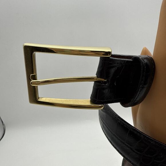 Men's TORINO Italian Embossed Croc Calf Leather Black Belt Sz 36 Made In USA - Picture 3 of 15